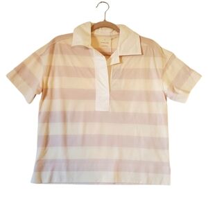 Everlane Purple Striped Organic Cotton Polo Shirt Vneck Size XS‎